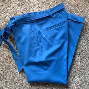 LOFT Bright Blue Cropped Tie-Waist Devin Slim Ankle Pants